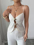 'Ari' Cutout Button Cami and Wide Leg Pants Set - Celes Fashion